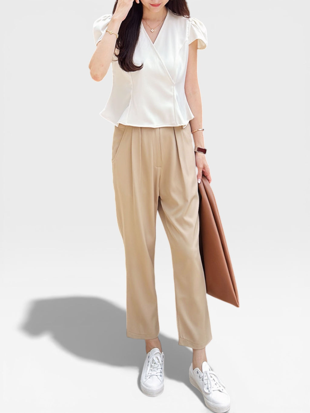 Rie Signature Semi Baggy Pants - Beige