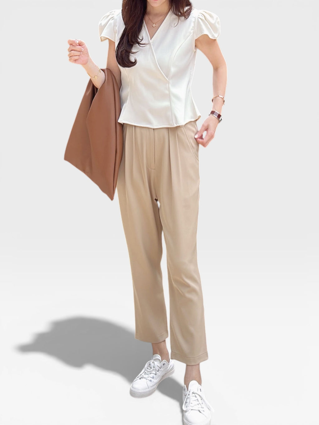 Rie Signature Semi Baggy Pants - Beige